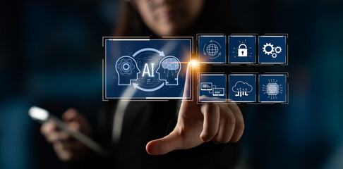 Poster - AI system integration improves artificial intelligence platform. AI system integration enhances automation, secures data, supports cloud, and AI system integration connects systems. Latch