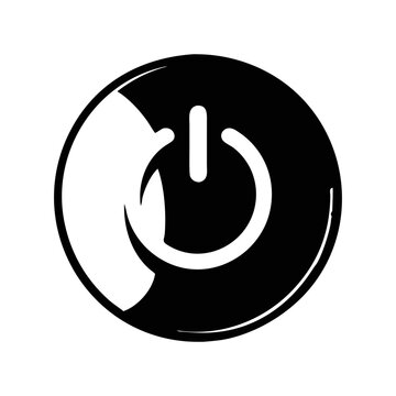 Elegant Black and White Circular Design Featuring a Power Symbol and Abstract Element