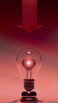 Light bulb with pixelated heart shaped filament under radial striped background