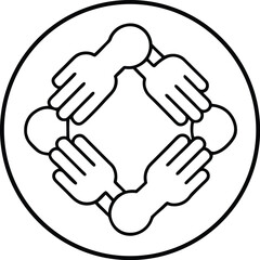 Poster - Minimalist Line Art Icon of Four Hands Joined Together on transparent background