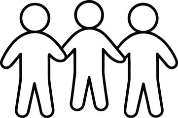 Poster - Minimalist Line Art Icon of Three People Holding Hands on transparent background