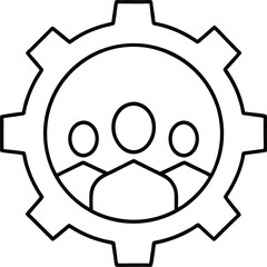 Poster - Minimal Line Art Icon of Three People Inside a Gear on transparent background