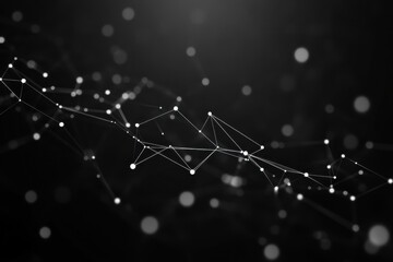 Fototapete - Elegant black abstract geometric polygons create a motion effect across a dark background with glowing dots, Elegant black abstract geometric polygon motion background