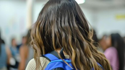 Poster - Latin student smiles while holding a notebook and wearing a backpack in a classroom setting, Latin student smiling wearing backpack holding a notebook in a classroom