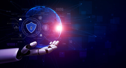 Poster - AI securing digital infrastructure, analyzing biometric authentication, monitoring threats, and managing identity protection through intelligent cybersecurity protocols. Vouch
