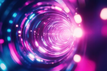 Poster - Retro synthwave glowing circle background creates a vibrant atmosphere for futuristic art, Retro 80s synthwave glowing circle background