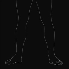 Poster - A black and white silhouette of a male legs and feet stands out against a dark background. The legs are elegantly outlined in white, creating a striking contrast.