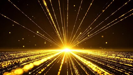 Poster - Dynamic Golden Light Bursting Through Space with Sparkling Particle Effects