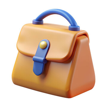 3d rendered orange handbag with blue accents isolated on transparent background
