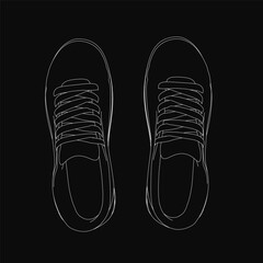 Aufkleber - Detailed sketched sneakers on a solid black background, featuring clearly visible laces and textured soles. The high-contrast composition highlights the shoe design.