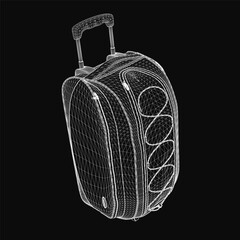 Aufkleber - A 3D wireframe model of a suitcase stands out against a black background, showcasing realistic details and sleek design. The transparent mesh structure highlights the bag's contours and dimensions.
