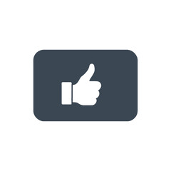Poster - Simple white thumbs up icon on a dark blue rounded rectangle background