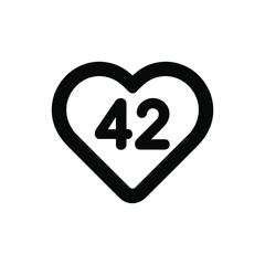 Poster - Bold Black Heart Icon with Number 42:  Modern Minimalist Design for Love, Anniversary, or Count.