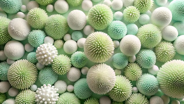 A textured background of green and white spiky spheres