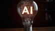 © Agapi - Digital light bulb icon with “AI” inside representing artificial intelligence, glowing circuitry pattern, clean background, modern design, innovation symbol.