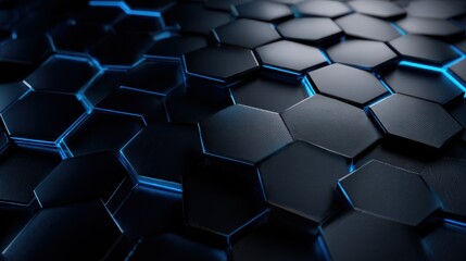 Poster - Dark and blue hexagons creating modern abstract background