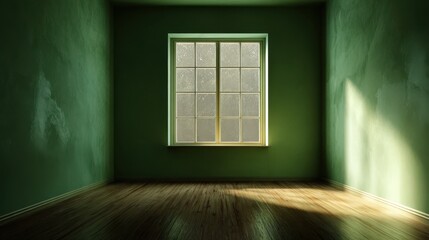 Poster - empty room with window and green wall