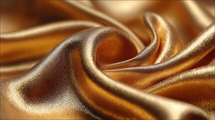 Poster - Glistening gold satin fabric draped elegantly with soft, smooth folds creates a luxurious and captivating texture