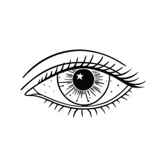 Poster - Abstract line art vector illustration of a surreal human eye undergoing transformation blending organic and geometric shapes in a modern artistic style with a monochromatic