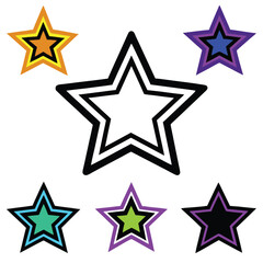 Poster - Multicolored Five Pointed Star Flat Design Graphic Set