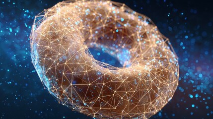 Poster - Polygon torus donut on blockchain technology network hud background. Global cryptocurrency blockchain business banner concept., no logos, no brands