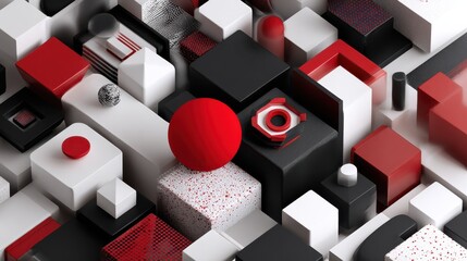 Poster - red black white abstract geometric presentation