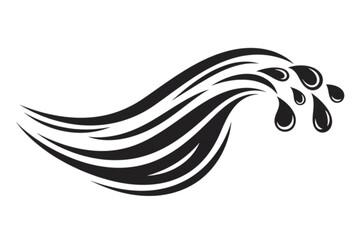 Poster - Dynamic black fluid wave with water drops offers a sleek design element suitable for logos, emblems, and abstract graphic representations.