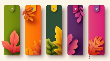 Poster - Autumn sale and discount week, large set of modern vertical discount banners with buttons and autumn elements. Green, orange, purple and pink autumn discount banners isolated on white background, no 