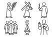 © Art Fusion - Christian symbolic figures illustrations with cross, candle, incense, palm, clergy vector icon isolated illustration