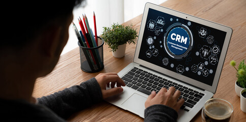 Poster - Customer relationship management system on modish computer for CRM business and enterprise