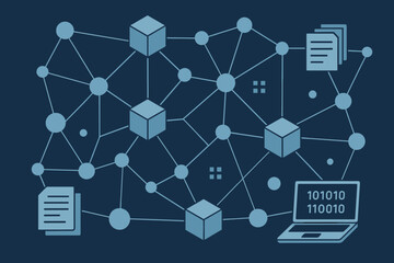 Poster - Blockchain Network Structure, Digital Data Exchange, Distributed Ledger, Secure Connections, Decentralized Technology, Modern Vector Illustration