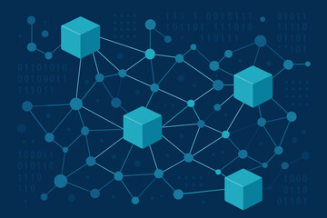 Poster - Blockchain Network Structure, Digital Data Connection, Distributed Ledger Technology, Futuristic Nodes, Secure Data Exchange, Modern Vector Illustration, Abstract Technology Concept
