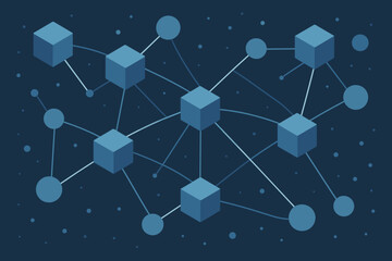 Poster - Blockchain Network Structure, Digital Data Connections, Distributed Ledger Technology, Futuristic Decentralized System, Modern Vector Illustration, Secure Data Exchange, Peer-to-Peer Nodes