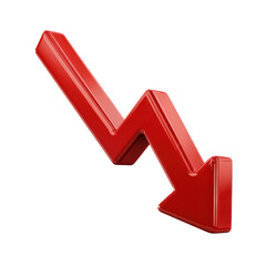 Poster - shiny red 3d arrow showing downward trend isolated on transparent background
