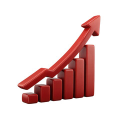 Poster - red 3d bar chart with upward trend arrow isolated on transparent background