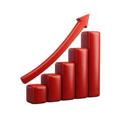 Poster - Red 3d bar chart with upward trending arrow isolated on transparent background