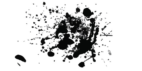 Black paint splash on a light background with droplets and textures. black ink splatter