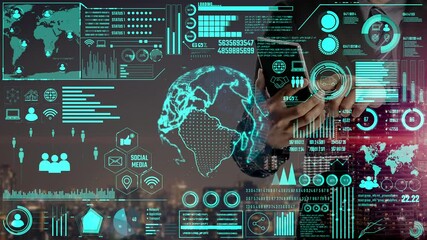 Poster - Data center monitoring dashboard visualize network performance, connection status, usage rate, and telecommunication insight. Data center monitoring efficiency improvement network transparency. Thunk