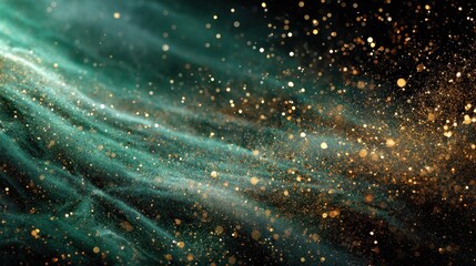 Poster - Emerald green and gold sparkle abstract glitter background with bokeh lights effect