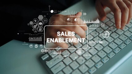Poster - Hands on Keyboard with Digital Graphics Representing Sales Enablement Concepts in Modern Business Environment. Asymptotic smart data analytic.
