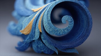 Poster - Abstract paper quilling design with swirling blue and gold shades creating a decorative detail for modern art