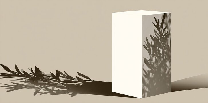 A beige rock podium showcases a product set against a blurred backdrop, with natural light creating soft shadows, making for a minimalist design that works well in multiple settings, and the studio