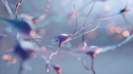 Poster - An abstract representation of neural connections is visualized with glowing synapses in a palette of vibrant purple and blue tones
