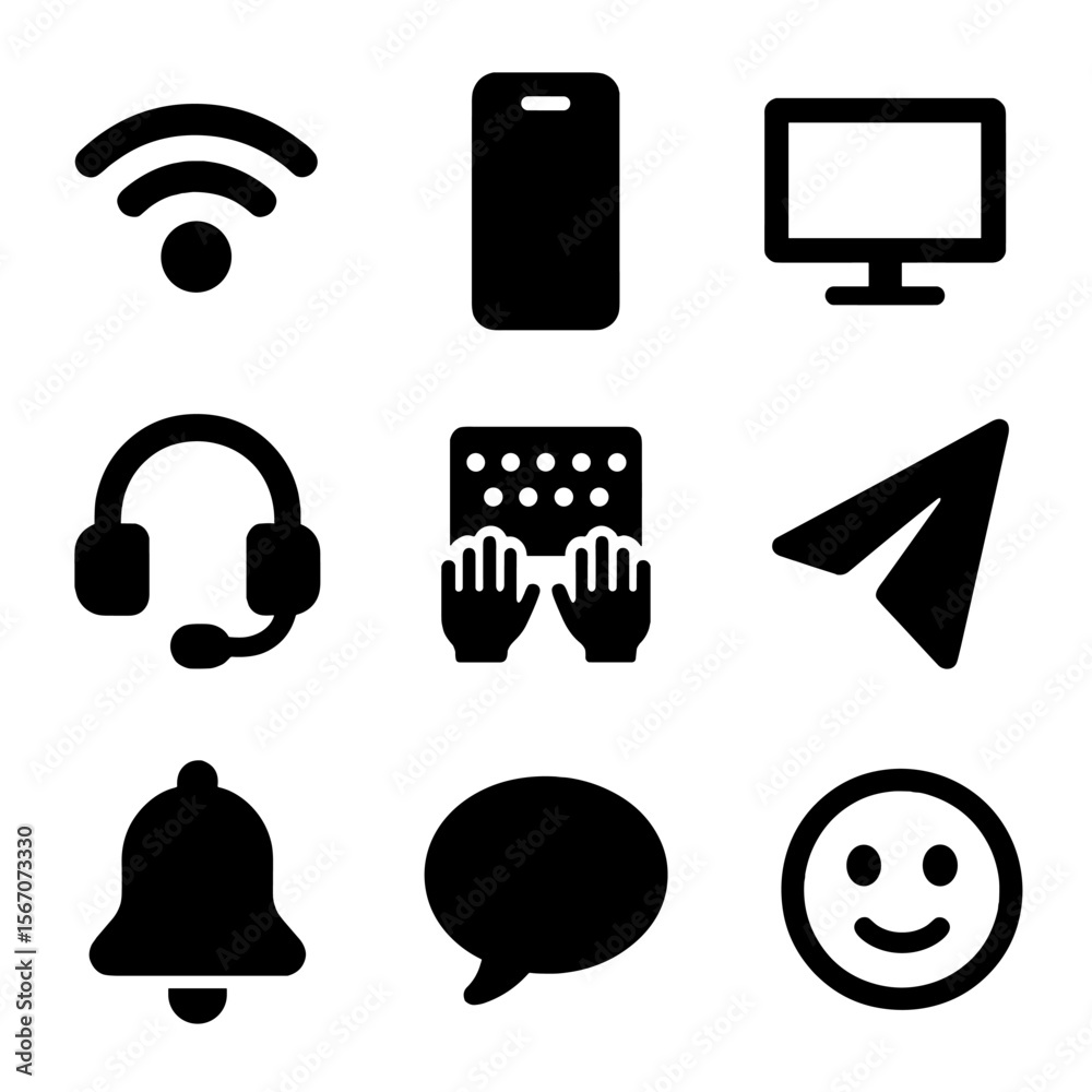 Digital Communication Icons. Solid, filled icon set of digital ...
