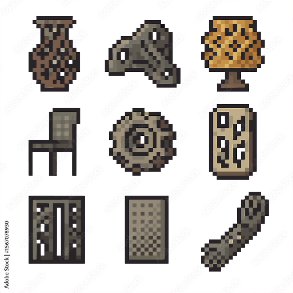 Image vectorielle Stock 3D Printed Icon Set. Pixel art icon set of 3D ...