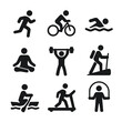 © Coosh448 - Fitness Activity Icons. Solid, filled icon set of fitness activities tracking: running, cycling, swimming, yoga, weightlifting,