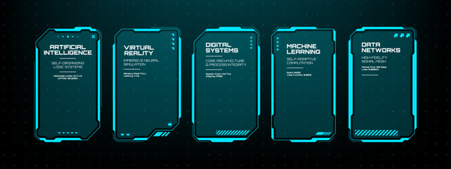 Aufkleber - Hud text box frame vector abstract. Digital user interface with artificial intelligence, virtual reality, and machine learning data display.