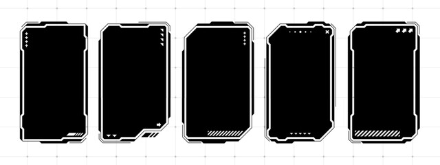 Aufkleber - Five black futuristic HUD text box frames and hi tech square elements. Abstract modern digital data panels. UI interface.