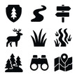 © Ivan - Nature Reserve Icons. Solid, filled icons set of nature reserves: protected zone, trail, signpost, wildlife