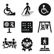 © BROTHER - Inclusive Urban Icons. Solid, filled icons set of inclusive urban living features: accessible ramp, tactile
